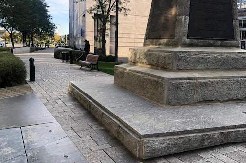 Place d'Youville Monument Ledge skateboard spot in Montreal, Quebec